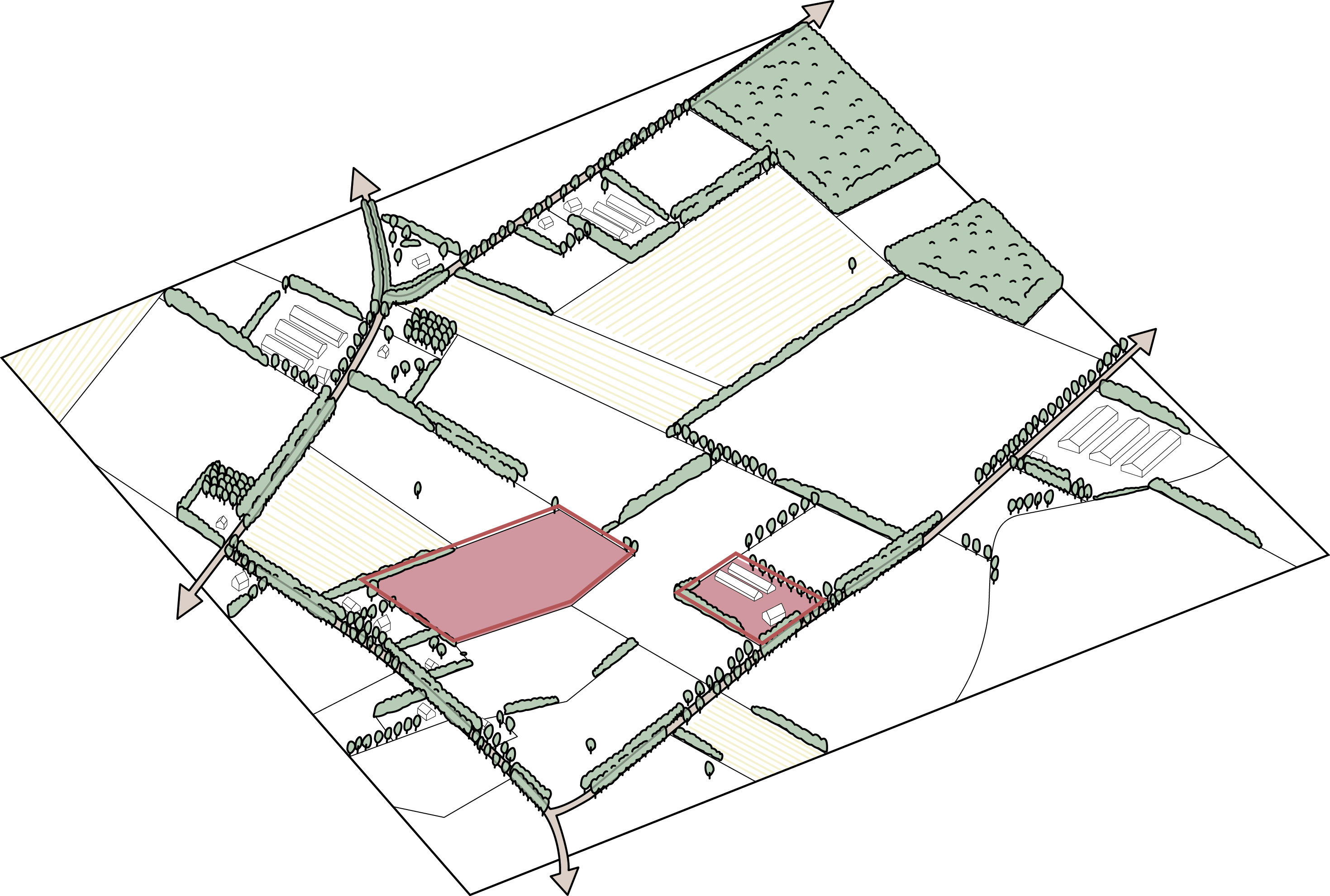 Principetekening van het landschap oude ontginningen