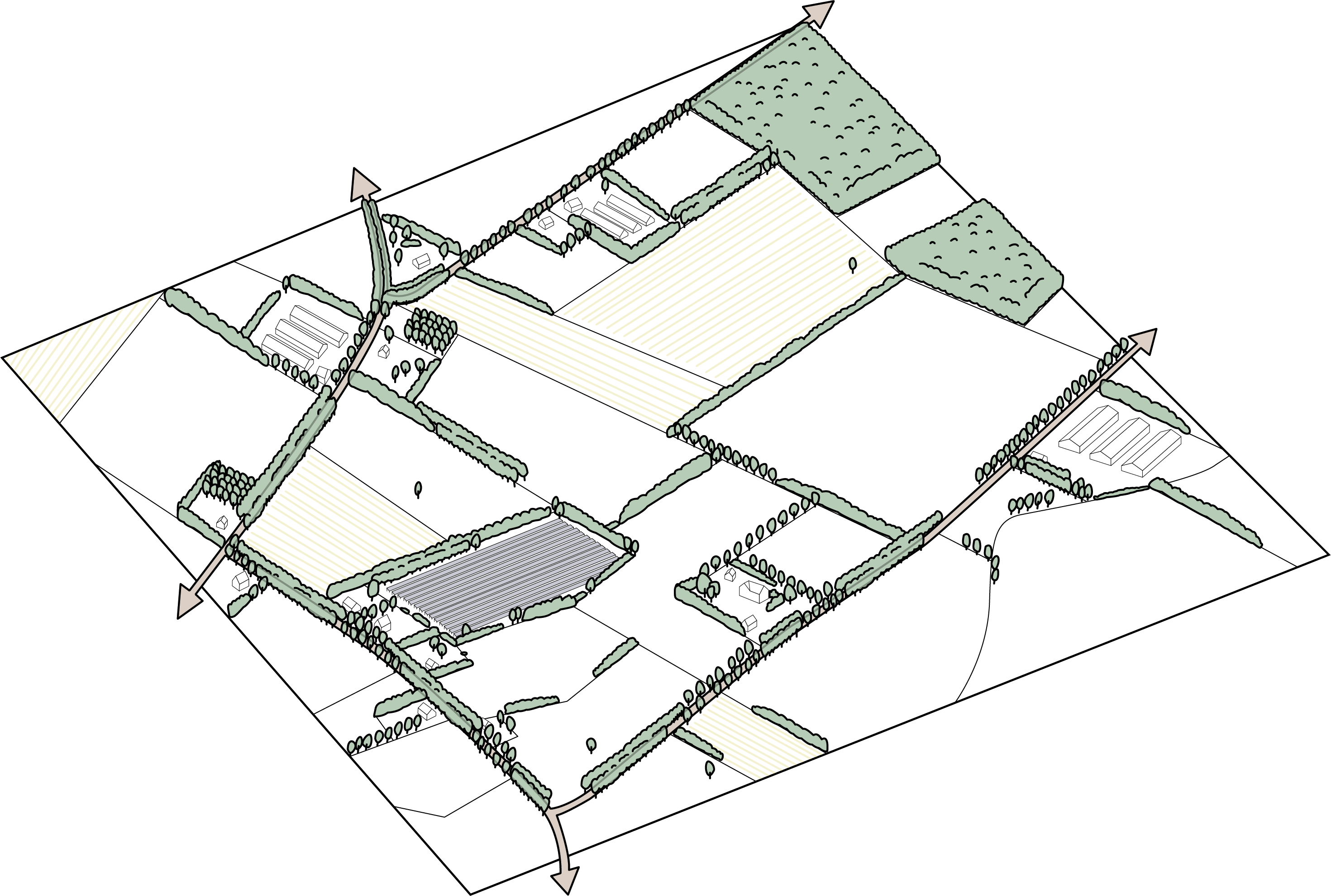 Principetekening van  het landschap oude ontginningen